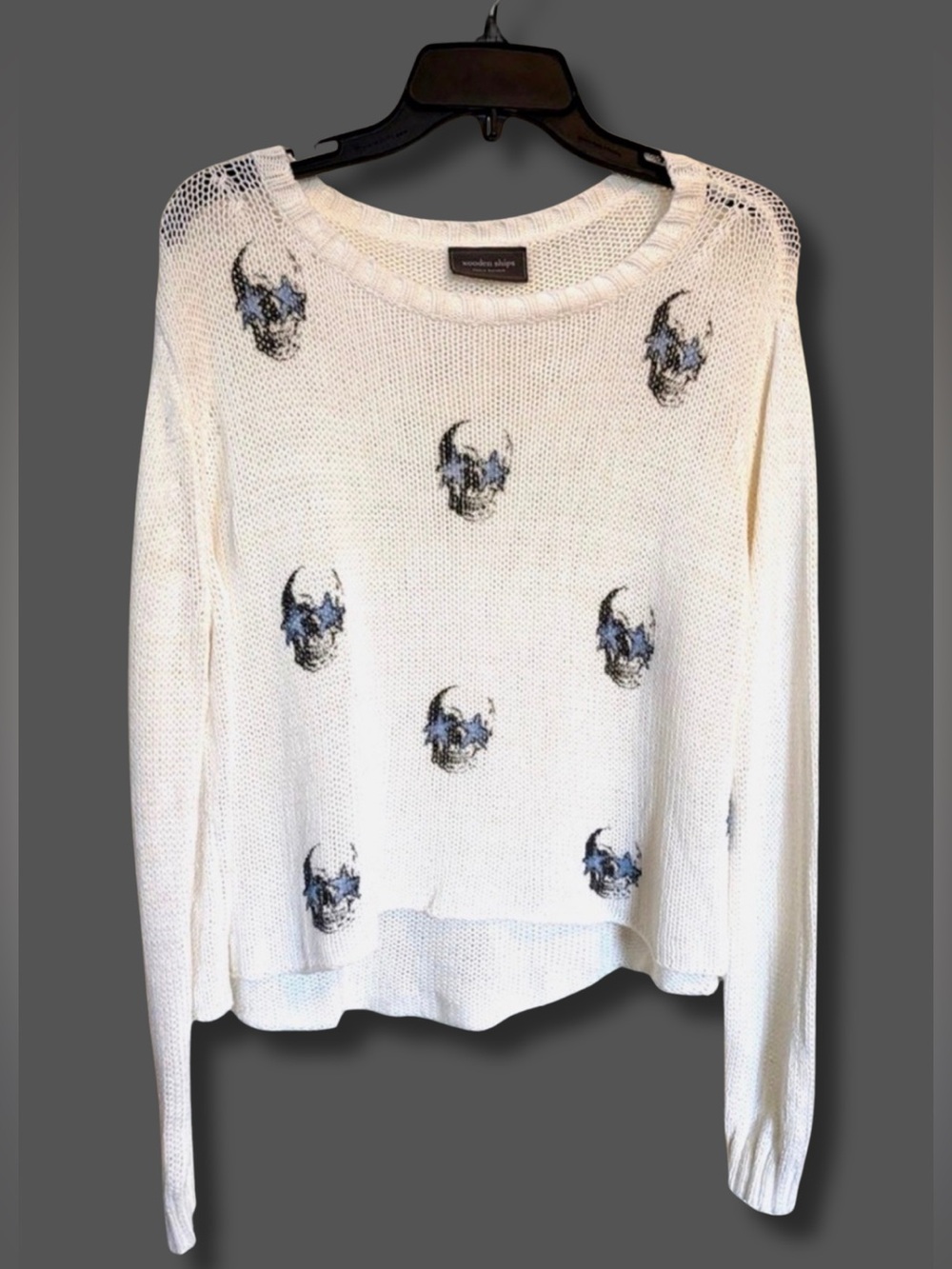 Wooden Ships Skull Sweater S/M Ivory Blue Star Glasses Cotton Blend Knit Top